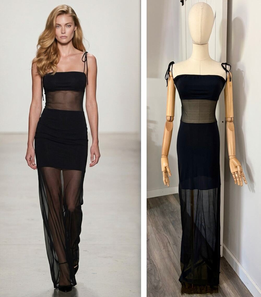 Omar Piragino Milano Size S Black Mesh Maxi Dress Sheer Made In Italy Y2K 2000s